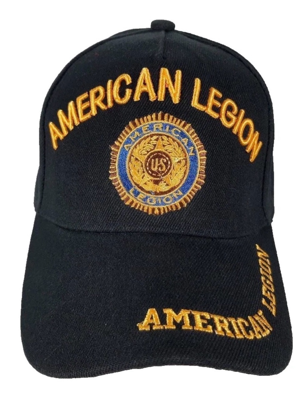 American Legion Mens Black Hat Cap Embroidered Strapback